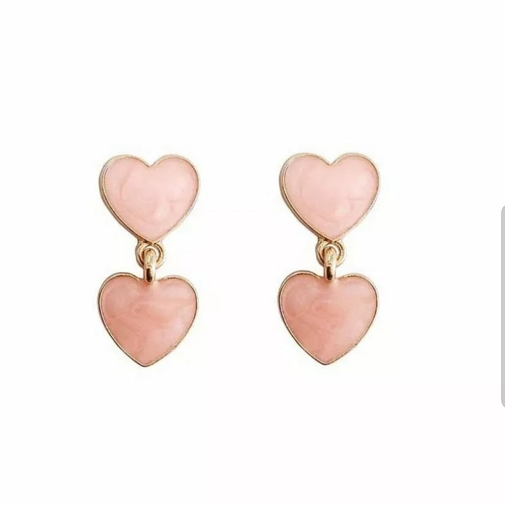 Pretty New Double Pink Heart Dangle Earrings!♡